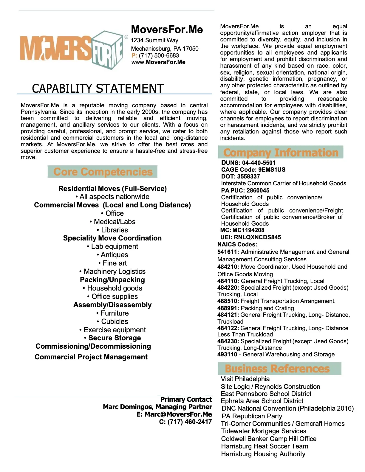 Movers Capabilities Statement