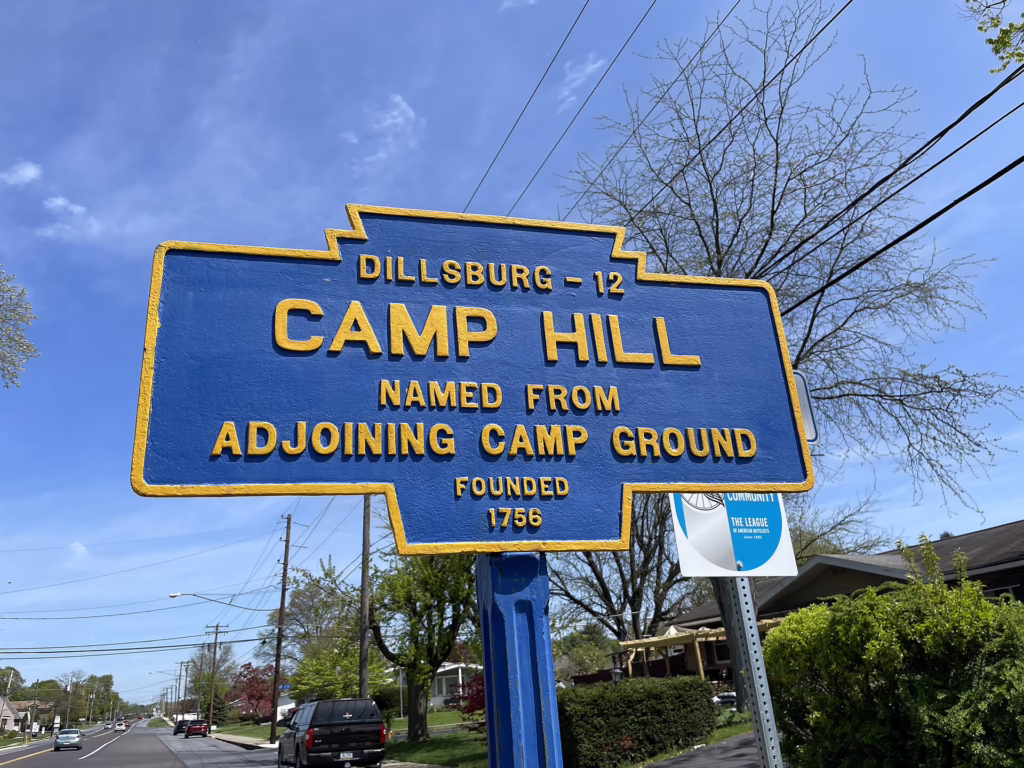 Camp Hill keystone town marker on Trindle Road (PA 641)