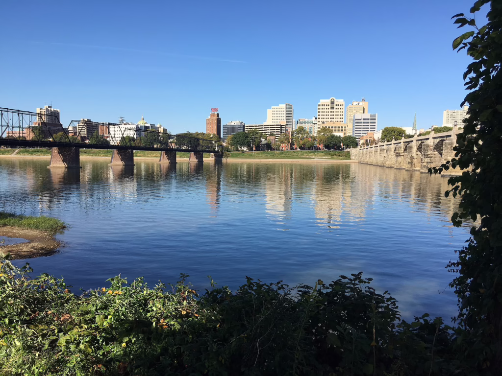 Downtown Harrisburg and the Susquehanna River seen from City Island